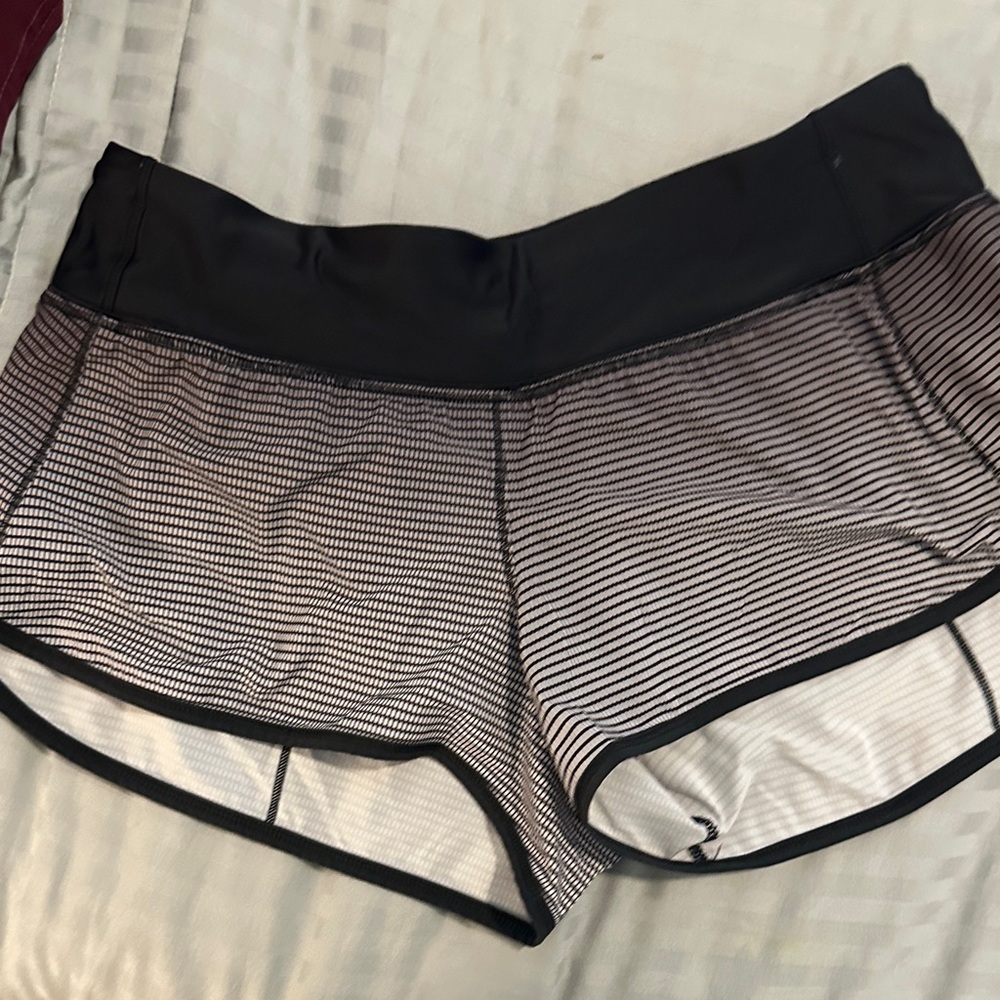 lululemon athletica Black and White Striped Athletic Shorts